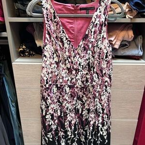 White House Black Market Pink and Black Floral Midi Dress